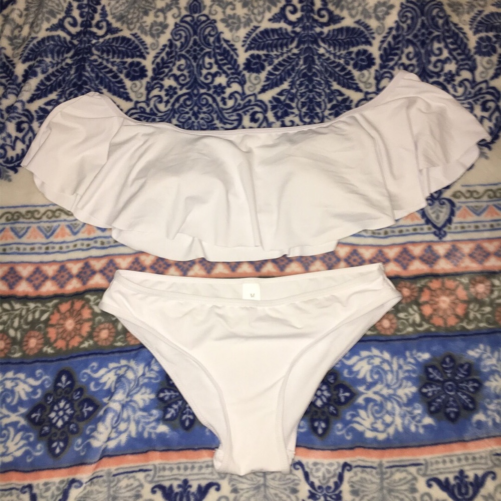Across the shoulder white bikini